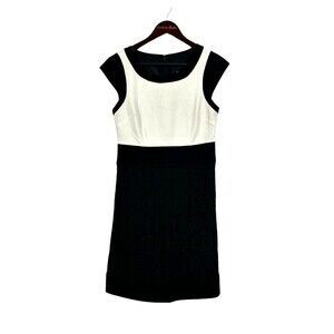 Laundry by Shelli Segal Sz 6 Black White Colorblock Lace Sheath Career Dress N4